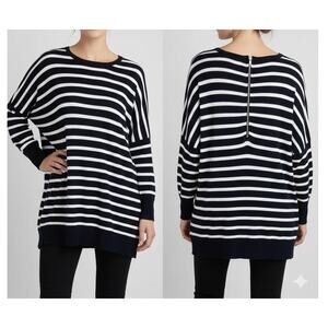 Atmosphere M 6/8 Zip Back Pull Over Sweater Drop Shoulder Black White Stripe